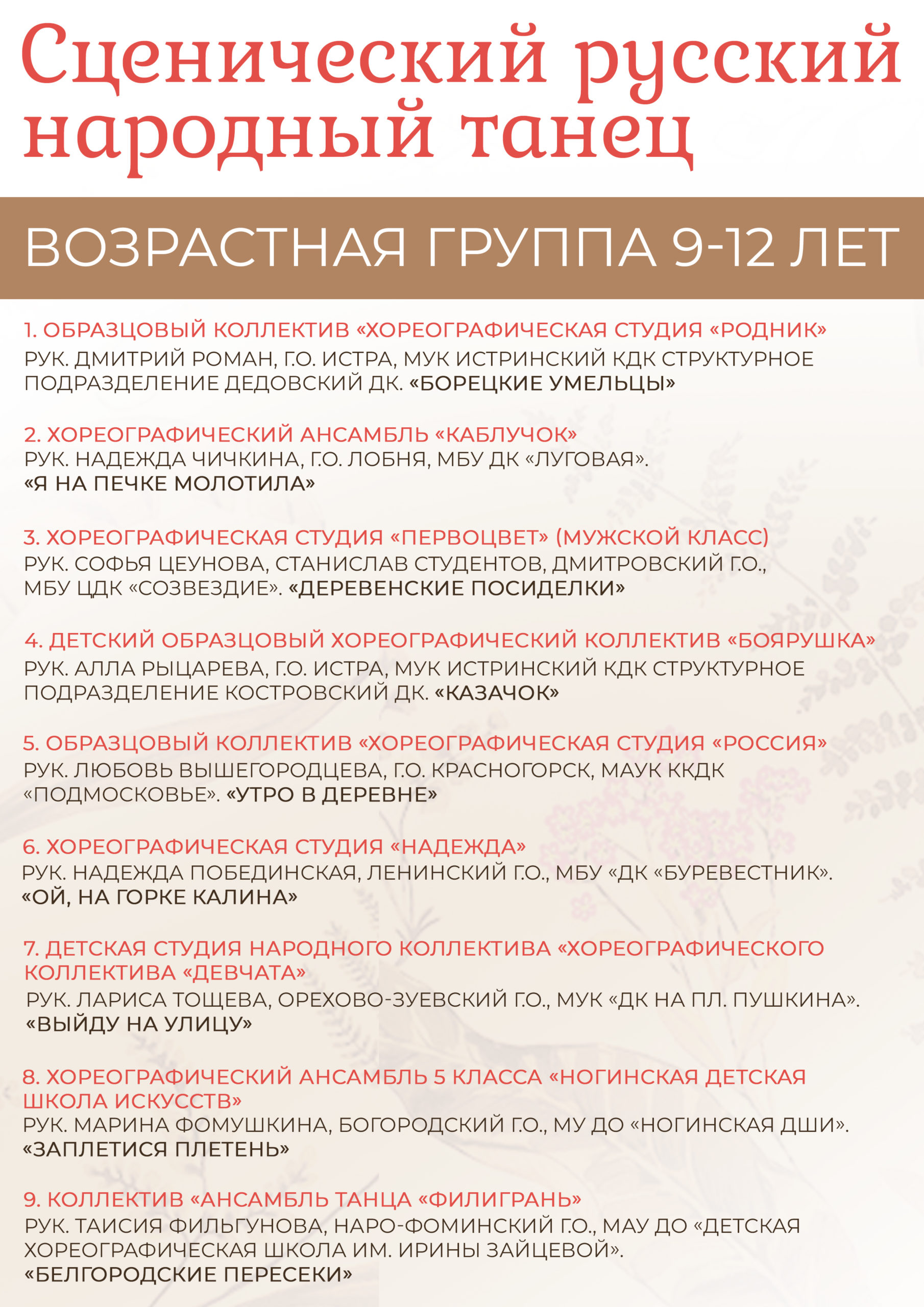 Программа V Московского областного открытого фестиваля-конкурса народного  танца «Князевские встречи» — ЦДК «Созвездие»